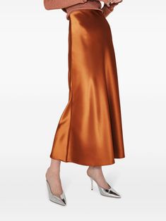 Find GALVAN Valletta Satin Midi Skirt on Editorialist. burnt orange satin finish bias cut concealed side zip fastening mid-length straight hem Galvan London, Orange Satin, Satin Midi Skirt, Satin Skirt, Satin Finish, Burnt Orange, Mid Length, Side Zip, Midi Skirt