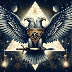 Embrace the grandeur and mystique of Freemasonry with this captivating illustration of the Scottish Rite's emblematic double-headed eagle. This powerful symbol captures the essence of wisdom, balance, and the pursuit of knowledge that defines the Scottish Rite tradition. Rendered with meticulous detail, the artwork showcases the eagle's majestic wingspan and regal bearing, making it a symbol of strength and vision. Ideal for those fascinated by Masonic symbols and the rich tapestry of meanings t Mason Symbols, Freemasonry (masonry), Pursuit Of Knowledge, Eagle Symbol, Mystic Illustration, Double Headed Eagle