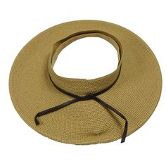 Crownless sun visor hat. Perfect style if you need more ventilation. Full sun protection for your face and neck with a wide flat brim, 4". 1.5" wide band with leatherette tie. Wide elastic band inside. UPF 50+ rating. Soft, packable. One size. 65% paper straw, 20% cotton, 15% polyester. Wide Brim Upf 50+ Visor For Travel, Wide Brim Visor With Uv Protection For Travel, Casual Wide Brim Visor For Travel, Casual Brimmed Visor For Travel, Casual Brimmed Travel Visor, Upf 50+ Brimmed Visor, Summer Wide Brim Visor For Outdoor, Lightweight Brown Visor Sun Hat, Straw Visor Panama Hat