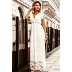 Limited Edition! Make A Statement In This Stunning Boho White Lace Bridal V-Neck Maxi Dress From Ditzys Boutique. Made From High-Quality Polyester And Featuring A Solid Pattern With Short Sleeves, This Dress Is Perfect For Any Occasion. The Elegant V-Neckline And Long Dress Length Provide A Touch Of Sophistication, While The Lace Fabric Adds A Bohemian Vibe. Whether You're Attending A Wedding, Holy Communion, Party, Or Just A Casual Day Out, This Dress Will Make You Feel Confident And Stylish. I White V-neck Short Sleeve Party Dress, White V-neck Maxi Dress With Lace Trim, White V-neck Fitted Maxi Dress, V-neck Maxi Dress With Lace Trim, Feminine V-neck Maxi Dress For Wedding, Elegant Lace V-neck Maxi Dress, White V-neck Maxi Dress, Elegant V-neck Lace Maxi Dress, Elegant White V-neck Maxi Dress