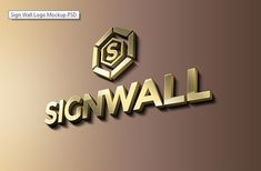 the signwall logo is shown in gold on a brown background with a black and white hexagonal design