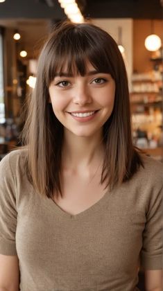 Straight Hair Bangs Medium, Medium Straight Hair With Bangs, Shoulder Length Hair Bangs, Collarbone Length Hair With Bangs, Shoulder Length Haircut With Bangs, Shoulder Length With Bangs, Round Face Haircuts Medium, Above Shoulder Hair, School Haircut