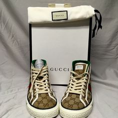 In Brand New Condition Gucci High Top Web 77 Sneakers. I Have The Box And Extra Laces And Dust Bags. Size 42 European Gucci High Top, Gucci High Top Sneakers, Gucci High Tops, Shoes Gucci, Gucci Shoes, Gucci Men, Mens Shoes Sneakers, High Top, Top Sneakers