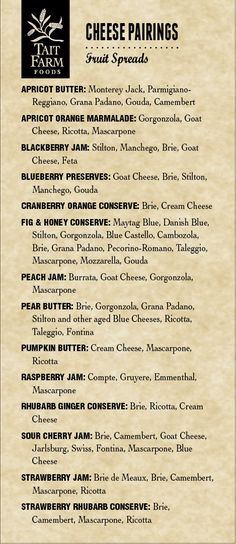 the menu for cheese pairings