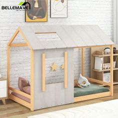 a child's bedroom with a doll house bed