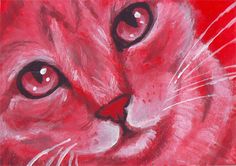 a painting of a cat with red eyes