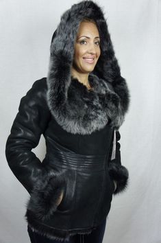 Black 100% Sheepskin Shearling Leather Lambskin Toscana Hood Coat Jacket XS-5XL Winter Fitted Parka With Faux Fur Lining, Fitted Winter Parka With Faux Fur Lining, Fitted Sheepskin Outerwear For Cold Weather, Winter Leather Jacket With Detachable Hood, Fitted Hooded Leather Jacket For Cold Weather, Fitted Sheepskin Outerwear For Winter, Fitted Sheepskin Outerwear For Fall, Fitted Winter Parka With Faux Fur Trim, Fitted Sheepskin Outerwear With Faux Fur Lining