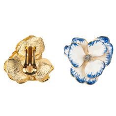 Blue Clip-on Earrings For Wedding, Blue Flower Earrings For Formal Occasions, Gold Enamel Flower Earrings For Wedding, Gold China, China Blue, Blue China, Flower Clip, Clip Earrings, Blue Flower