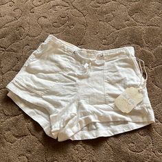 These Shorts Are A Size Medium And Are 55% Linen And 45% Viscose. Short Linen Bottoms For Day Out, Summer Mid-rise Shorts For Day Out, Cotton Mid-rise Bottoms For Vacation, Linen Shorts For Day Out, High Waist Relaxed Fit Shorts For Beach Season, Relaxed Fit High Waist Shorts For Beach Season, Summer Mid-rise Bottoms For Vacation, Summer Vacation Mid-rise Bottoms, Mid-rise Summer Shorts For Day Out