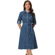 Denim Shirt Dress Women, Jean Shirt Dress, Jean Dresses, Blue Jean Dress, Dresses Blue, Denim Shirt Dress, Cotton Midi Dress, Classic Jeans, Denim Button Down