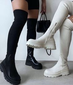 looking good is a priority Thigh High Chunky Boots, Stretch Thigh High Boots, Fashion Shoes Heels, Cute Shoes Heels, Shoes Heels Classy, Knit Boots, Heels Classy