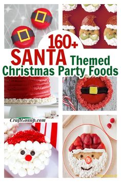 santa themed christmas party foods are featured in this collage