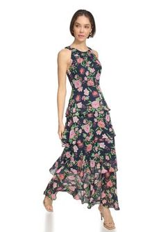 Boasting a fruity floral design, this multi-tiered maxi dress from Tommy Hilfiger is a pretty pick for a summer soiree. | Tommy Hilfiger Women's Sleeveless Halter Floral Tiered Maxi Dress, 4 Spring Party Halter Dress, Tiered, Tommy Hilfiger Sleeveless Summer Dress, Tommy Hilfiger Summer Knee-length Midi Dress, Beach High-low Hem Floral Maxi Dress, Tommy Hilfiger A-line Summer Dresses, Summer Soiree, Tommy Hilfiger Women, Tiered Maxi Dress, Tommy Hilfiger