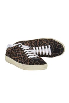 Current Boutique-Saint Laurent - Brown Leopard Print Lace-Up Sneakers Sz 11 Safari Chic, Athleisure Style, Tennis Sneakers, French Fashion Designers, Sweater Trends, Buy Shoes Online, Athleisure Fashion, Saint Laurent Shoes, Brown Leopard