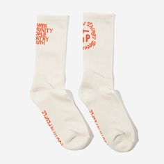 Made in Los Angeles. Produced by YTTP Studios. → Cotton blend → Crew style → One size fits all | Community Socks, Cream Comfortable White Socks With Letter Print, White Cotton Socks For Streetwear, Cream Socks, Youth To The People, Running Club, Sock Game, Designer Socks, Fashion Details, Fitness Inspo