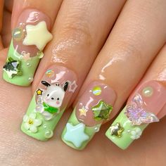 pochacco nailz ✨  - inspired by @thenailkingpin -  #3dnails #kawaiijunknails #koreannails #cutenailart #sanrionails #pochacco #nailinspo #floridanailtech #pressons #kawaiicore Sanrio Nails Pochacco, Pompompurin Nails, Pochacco Nails, Emo Tattoos, Kitty Nails, Green Nail Art, Cute Simple Nails, Nail Design Inspiration