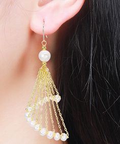 Oversize 14K Gold Pearl Tassel Drop EarringsMade of fine 14K Gold Pearl Tassel.Measurement: 8cm/3.12" * 0.8cm/0.312". Matches easily with daily hairstyle, dresses & Shirts Streetwear Dress, Daily Hairstyles, Tassel Drop Earrings, Asymmetrical Design, Print Chiffon, Gold Pearl, Peter Pan Collar, Dot Print, Letter Prints