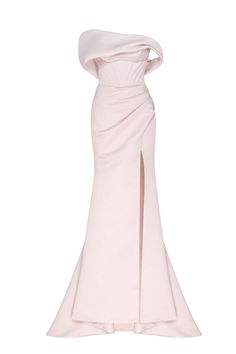 Misty Rose Princess strapless gown with thigh slit - Milla Milla Dresses, Straight Across Neckline, Tulle Maxi Skirt, Dress Weights, Misty Rose, American Fashion Designers, فستان سهرة, Usa Dresses, Strapless Gown