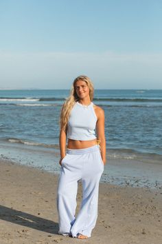 Made with cotton and a stretchy thick waistband, these pants provide the perfect fit and feel. Whether you're strolling on the beach or running errands, they are functional for everyday wear. Cotton Wide Leg Pants, Mini Jumpsuit, Sunset Surf, Strapless Tops, Sweater Sale, Party Looks, Sweater Blouse, Signature Style, Sweater Jacket