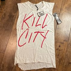 New With Rage Kill Kill City T Shirt Urban Tops For Everyday Summer Wear, Urban Slogan Tops For Summer, Urban Style Slogan Tops For Summer, Urban Style Logo Print Tops For Summer, Urban Logo Print Summer Top, Urban Style Logo Print Summer Tops, Urban Style Summer Tops With Logo Print, Trendy Graphic Print Crew Neck Tank Top, Trendy Crew Neck Tank Top With Screen Print