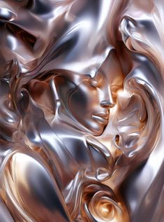 an abstract image of two women's faces in silver and gold colors, as well as the background