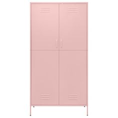 a pink metal locker with two doors