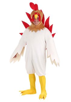 a man dressed in a chicken costume