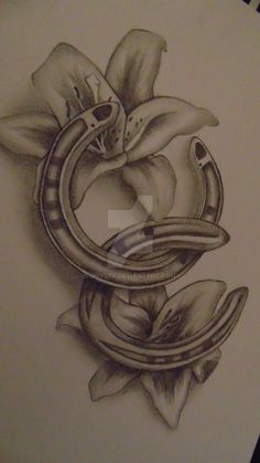 a pencil drawing of a snake and flower