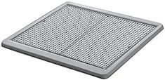 a square metal grate with perfored mesh on the bottom and sides, for cooking