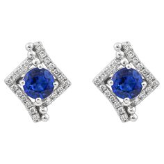 Elevate your jewelry collection with these exquisite blue sapphire earrings, expertly crafted in 18K white gold. Featuring brilliant blue sapphires that exude a deep, rich hue, each stone is beautifully complemented by sparkling diamonds that add a touch of elegance and sophistication. Blue Sapphire Stud Earrings in 18Karat White Gold with Diamond. Blue Sapphire: 1.129 carat round shape, 5mm size, 2 pieces. Diamonds: 0.163 carat, G color, VS clarity. Gold: 2.411g, 18K white gold. E120 Gia Certified Sapphire Diamond Earrings For Formal Occasions, Formal Gia Certified Sapphire Diamond Earrings, Blue Sapphire Earrings In Fine Jewelry Style, Fine Jewelry Blue Sapphire Earrings, Fine Jewelry Blue Sapphire Earrings Lab-created, Elegant Blue Gia Certified Diamond Earrings, Gia Certified Sapphire Earrings For Formal Occasions, Classic Blue Platinum Earrings, Elegant Blue Platinum Earrings