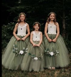 Olive Green Flower Girl Dress, Sage Green And Yellow Wedding, Olive Green Wedding Party, Flower Girl Dresses Green, Flower Girl Dresses Floor Length, Green Flower Girl Dresses, Gorgeous Wedding Dress Princesses, Sage Green Flowers, Olive Green Weddings