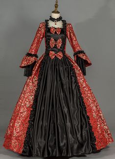 Renaissance Georgian Gothic Victorian Dress   Condition: Brand New  Color: amp;nbsp; Wine Red Floral Patterns  Material: This Renaissance Gothic Victorian Dress is made of amp;nbsp; High Quality Brocade, soft and comfortable to wear  Sleeve Length: Full Sleeve  Dresses Length:Floor-Length  Neckline: amp;nbsp; Square Collar  Decoration: Ruffles + Lace + Bow  Style: This dress is perfect for civil war,victorian,medieval,regency,renaissance, wedding, cosplay, themed party, photograph, stage perform Colonial Halloween, Halloween Ball Gown, Ball Gowns Victorian, Masquerade Ball Costume, Victorian Dress Gown, Georgian Dress, Gothic Victorian Dresses, Victorian Wedding Dress, Full Sleeves Dress