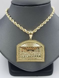 10k Yellow Gold Last supper pendant with Rope 26"Chain Men's Necklace Diamond Cut     Globalwatches10 Is Presenting You with This Absolutely Stunning Real / Genuine 10 K Yellow Gold Last supper Jesus  Charm Pendant With 10 K yellow Gold Rope Chain Necklace For men's.  It can be worn every day with the chain/ Necklace 5 mm .  It is a bigger pendant and can be worn with the thicker chains.  A24B4 Product Features        Metal Purity           10 K                Metal        Yellow Gold Expensive Jewelry Luxury, Mens Necklace, Gold Rope Chains, Rope Chain Necklace, Gold Chains For Men, Mens Chain Necklace, Necklace Diamond, Dope Jewelry, Last Supper