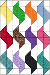 an image of a quilt pattern with different colors and patterns on the side, including one diagonal