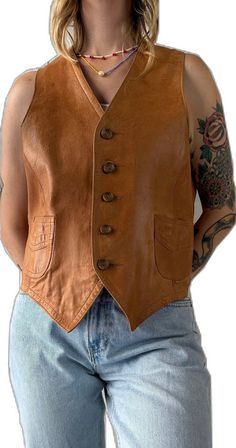 Fitted Vintage Leather Vest, Vintage Fitted Leather Vest, Fitted Leather Vest In Rugged Style, Fitted Leather Vest With Rugged Style, Rugged Leather Sleeveless Vest, Vest Outfits, Leather Vest, Womens Vest, Art Collection