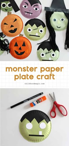 paper plate crafts for kids to make with their hands and feet, including witches and pumpkins