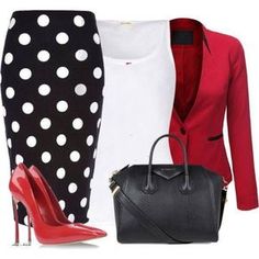 Polka Dot Skirt, Red Blazer, Dot Skirt, Business Attire, Work Attire, Mode Inspiration, Office Outfits, Work Fashion, Look Chic