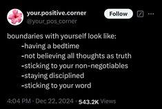 a text message that reads, your positive corner @ your pos corner boundaries with yourself look like having a bedtime not believing