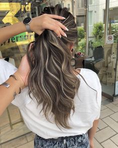 Long Hair Perm, Blonde Highlights On Dark Hair, Perm Hair, Hair Perm, Dark Hair With Highlights