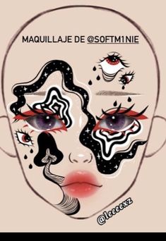 Creative Face Charts, Wacky Makeup Looks, Makeup Face Charts Creative, Makeup Base Drawing, Makeup Ideas Dramatic, Face Painting Designs Creative, Art Makeup Looks, Artistic Makeup Ideas, Makeup Looks Drawing