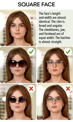 Square Face Glasses, Face Shape Sunglasses, Facial Proportions, Square Face Shape, Heart Face Shape, Square Faces