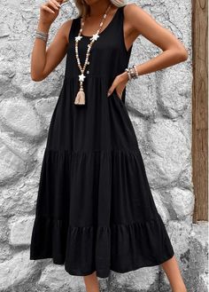 Color:Black;Size:S;Size:M;Size:L;Size:XL;Package Contents:1 X Dress;Occasion:Casual;Style:Vintage; Casual Black Sleeveless Maxi Dress, Black Sleeveless Dress For Beach, Bohemian Sleeveless Solid Color Dress, Casual Black Sleeveless Dress For Beach, Casual Black Sleeveless Summer Dress, Casual Black Sleeveless Dress For Vacation, Casual Black Sleeveless Dress, Bohemian Black Sleeveless Dress For Spring, Spring Bohemian Black Sleeveless Dress