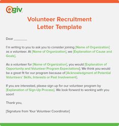 the volunteer letter is shown in red and green, with an orange border around it