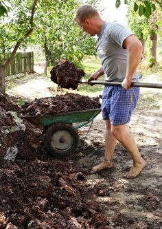 a man with a wheelbarrow full of dirt