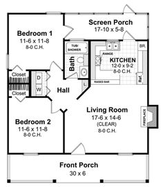 the floor plan for a two bedroom house