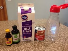 the ingredients for making an apple cider are sitting on the counter top next to a bottle of juice