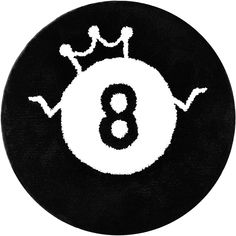 a black and white round with the number eight on it