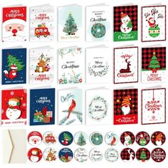 christmas greeting cards and envelopes with santa clause