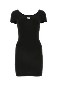 Exterior: 92% Cotton 8% Elastane Designer Fitted Mini Dress, Luxury Fitted Mini Dress With Short Sleeves, Designer Mini Dress For Night Out, Designer Fitted Mini Dress With Short Sleeves, Black Fitted Designer Mini Dress, Flower Mini Dress, Cotton Mini Dress, Polo Shirt Dress, Pleats Please Issey Miyake