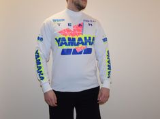 Vintage Yamaha racing motocross jersey - Item is used and vintage, has some stains and scratches. - Measurements: Pit to pit - 23" Lenght - 34" Fits like XL WORLDWIDE SHIPPING After shipping, I'll give you the tracking number! If you have some questions, please ask Best regards, Igor and Nazar White Racing T-shirt For Sports Events, White Sublimation Print T-shirt For Biker Events, White Racing Style T-shirt For Sports Events, White Long Sleeve T-shirt With Team Name, White Graphic Print T-shirt For Motorcycling, White Crew Neck T-shirt For Motorcycling, White Biker Tops For Biker Events, White Biker Style Tops For Biker Events, White T-shirt With Sublimation Print For Biker Events